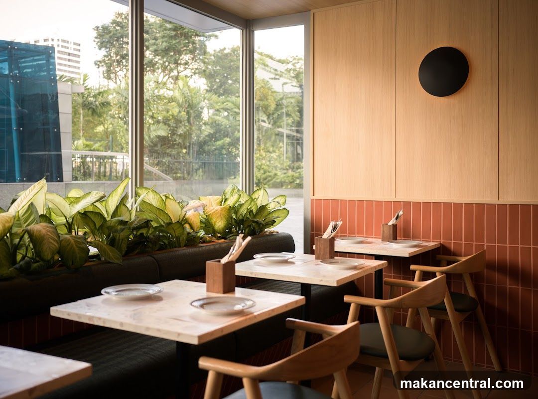 Restaurant Interior with Tables and Plants