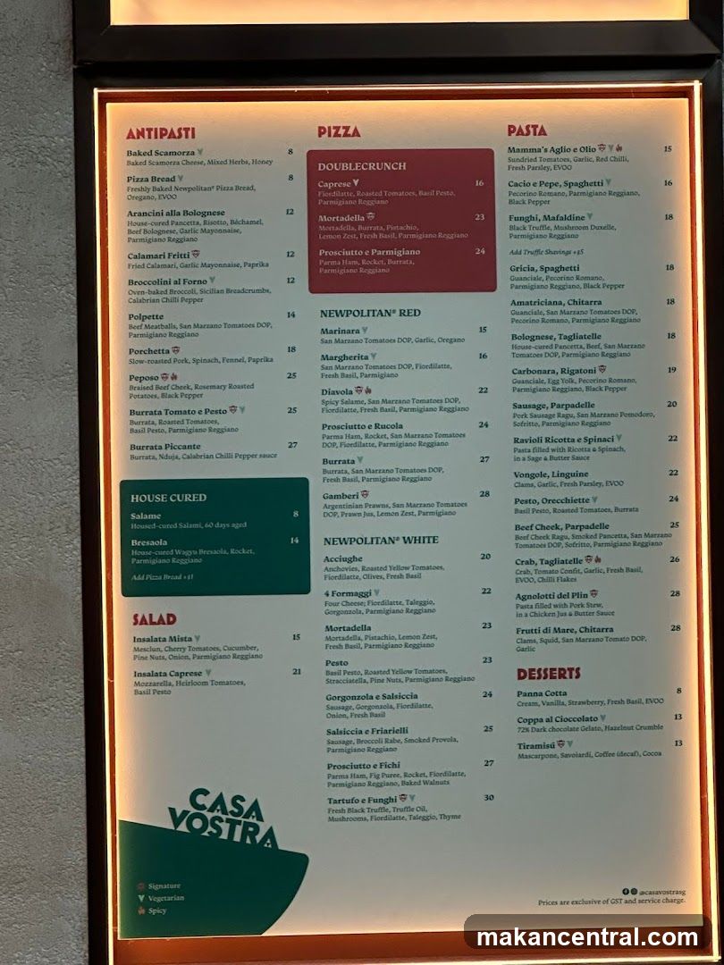 Casa Nostra Menu
