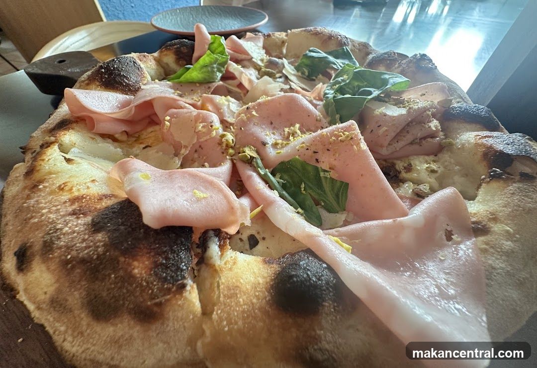 Pizza with Mortadella and Pistachios