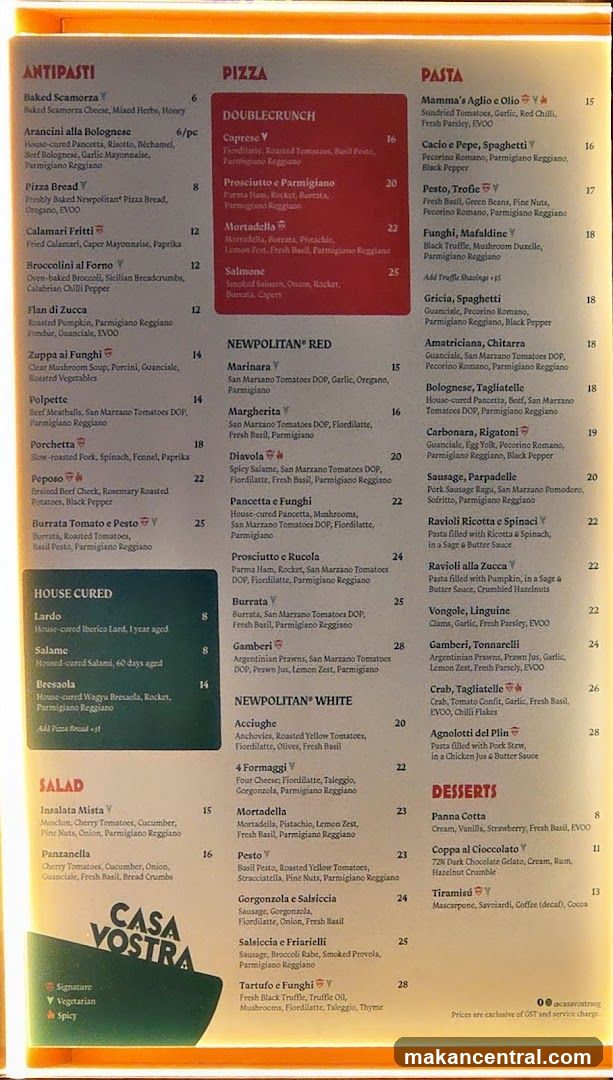 Casa Nostra Menu