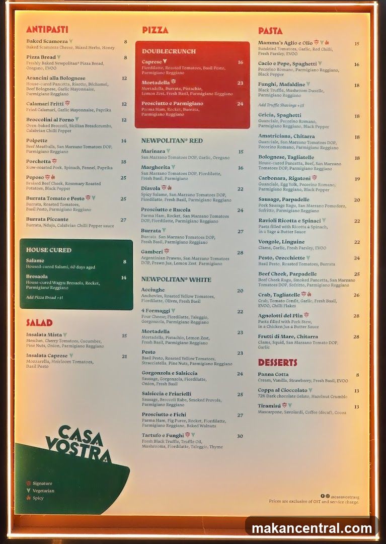 Casa Vostra Menu