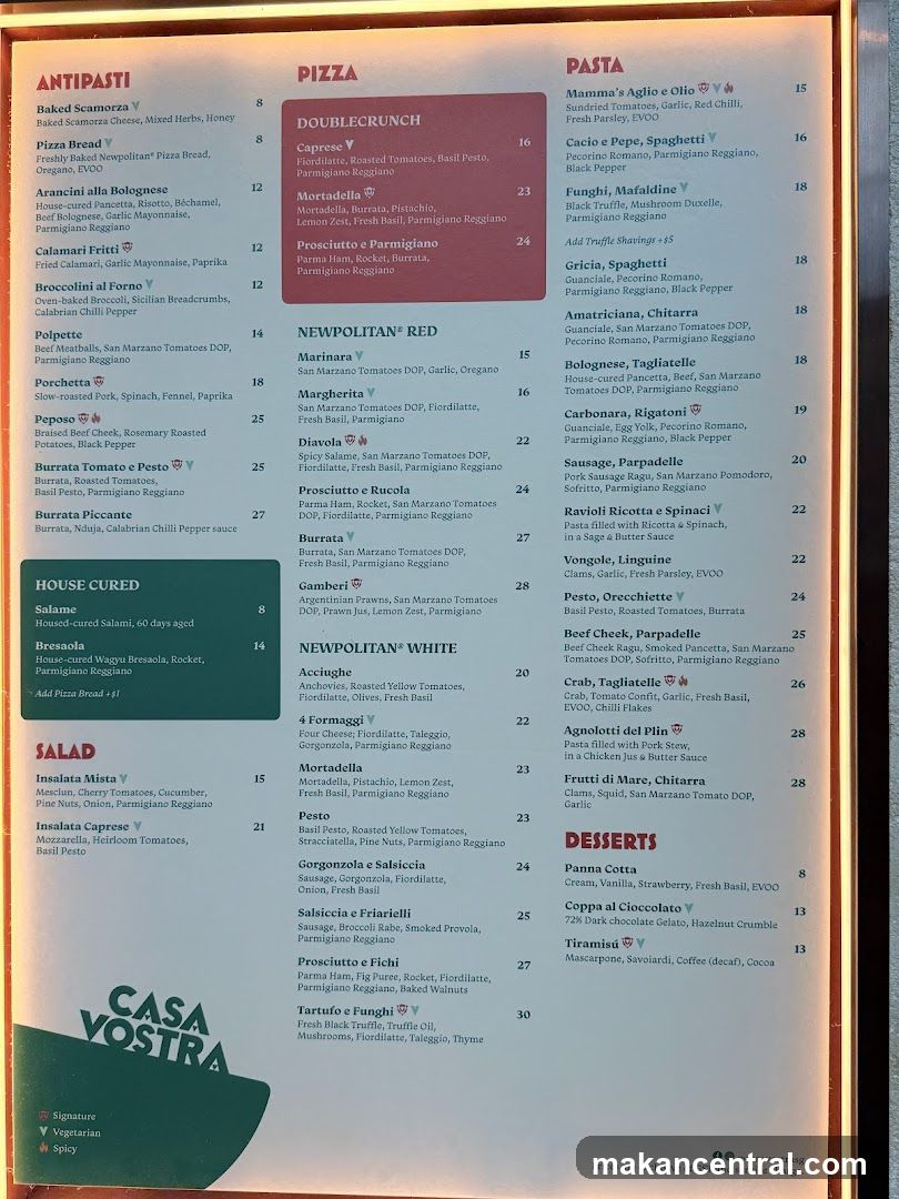 Casa Nostra Menu