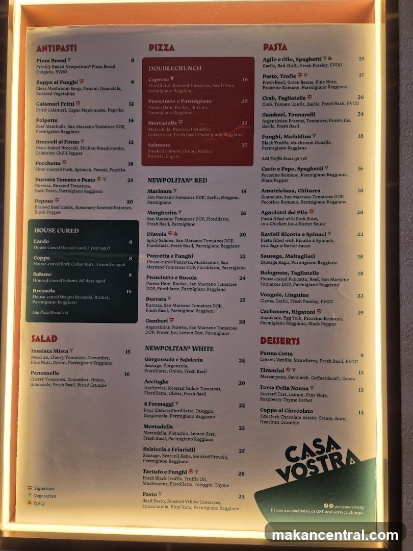 Casa Nostra Menu