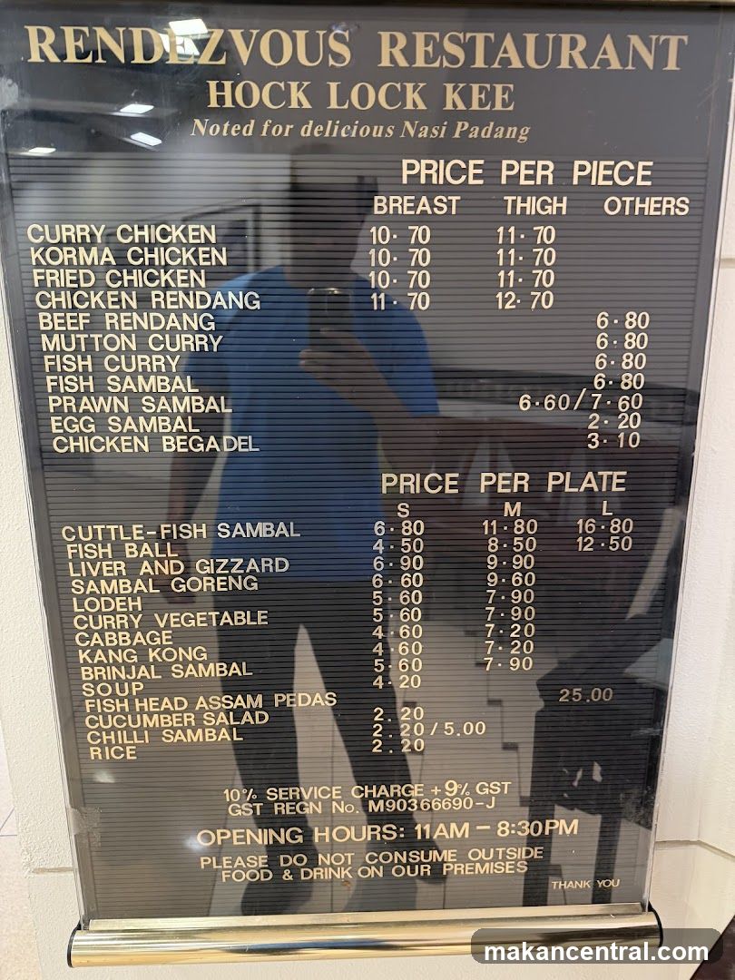 Rendezvous Restaurant Hock Lock Kee Menu