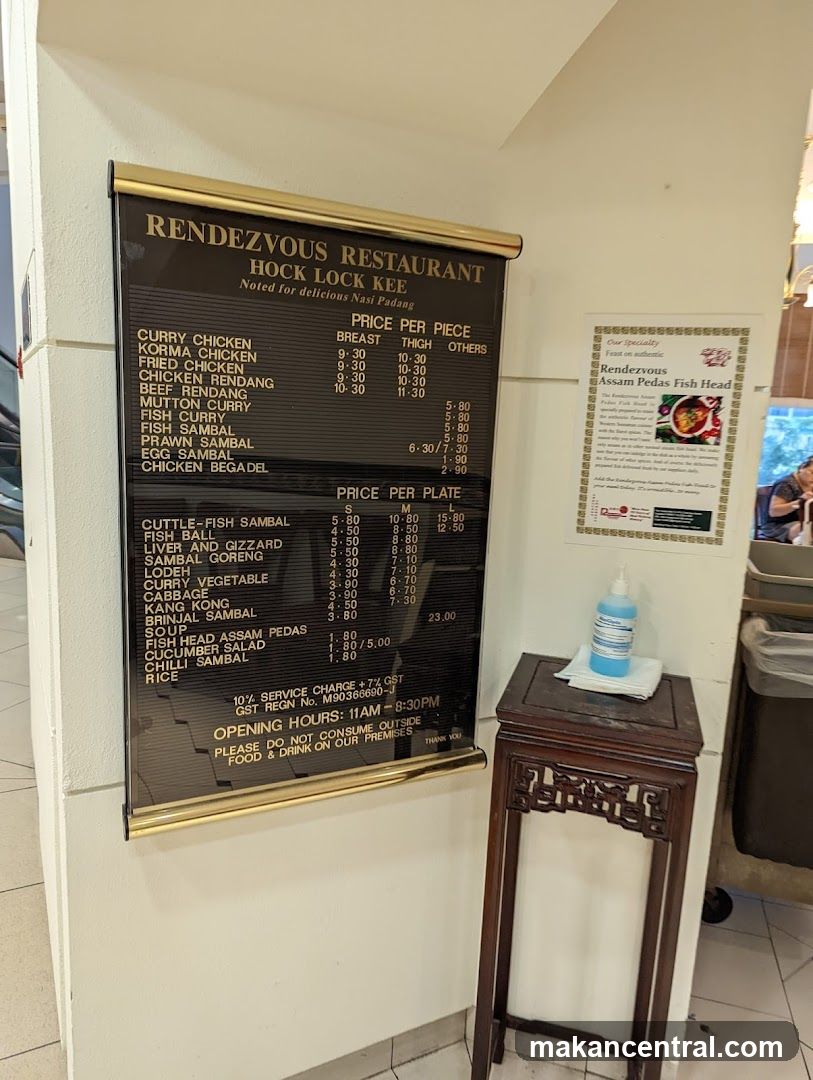 Rendezvous Restaurant Hock Lock Kee Menu