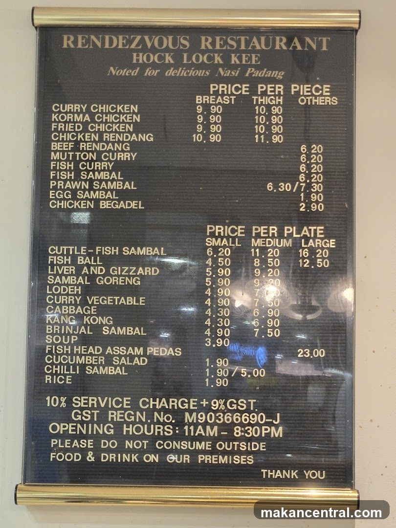 Rendezvous Restaurant Hock Lock Kee Menu