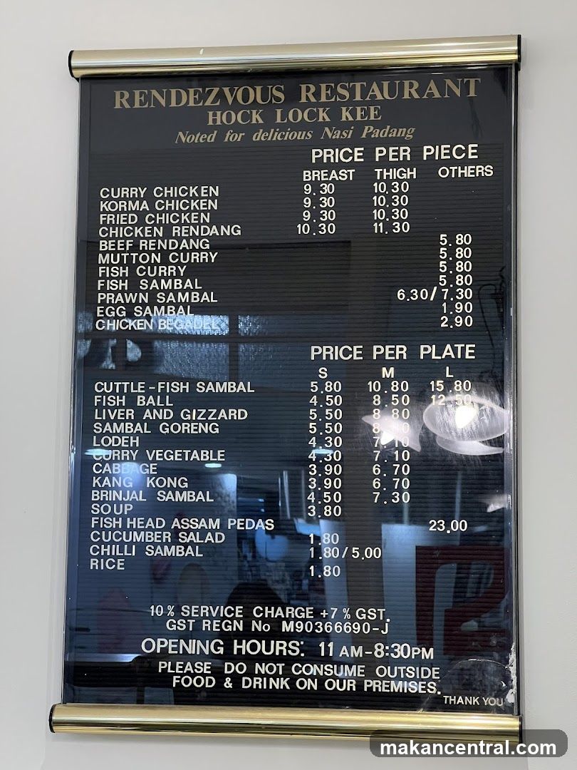 Rendezvous Restaurant Hock Lock Kee Menu