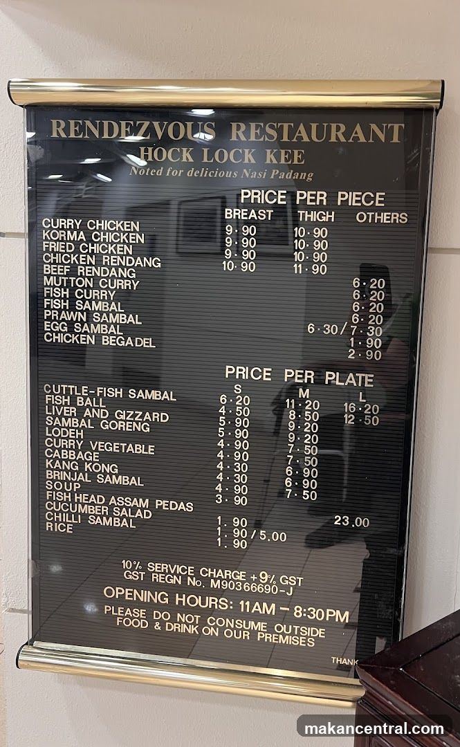 Rendezvous Restaurant Hock Lock Kee Menu