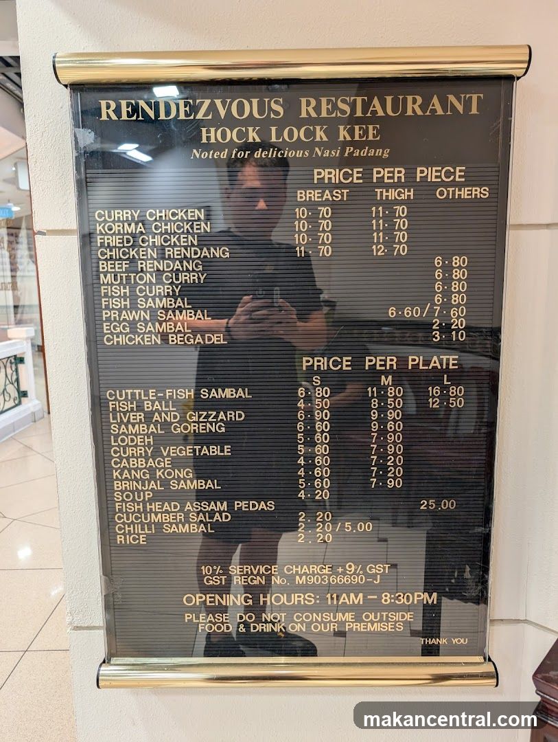 Rendezvous Restaurant Hock Lock Kee Menu