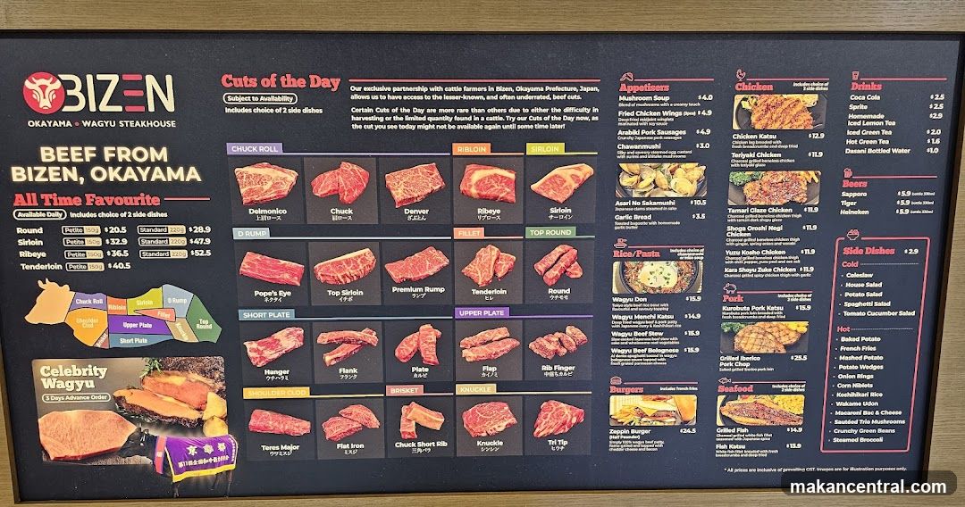BIZEN OKAYAMA WAGYU STEAKHOUSE Menu