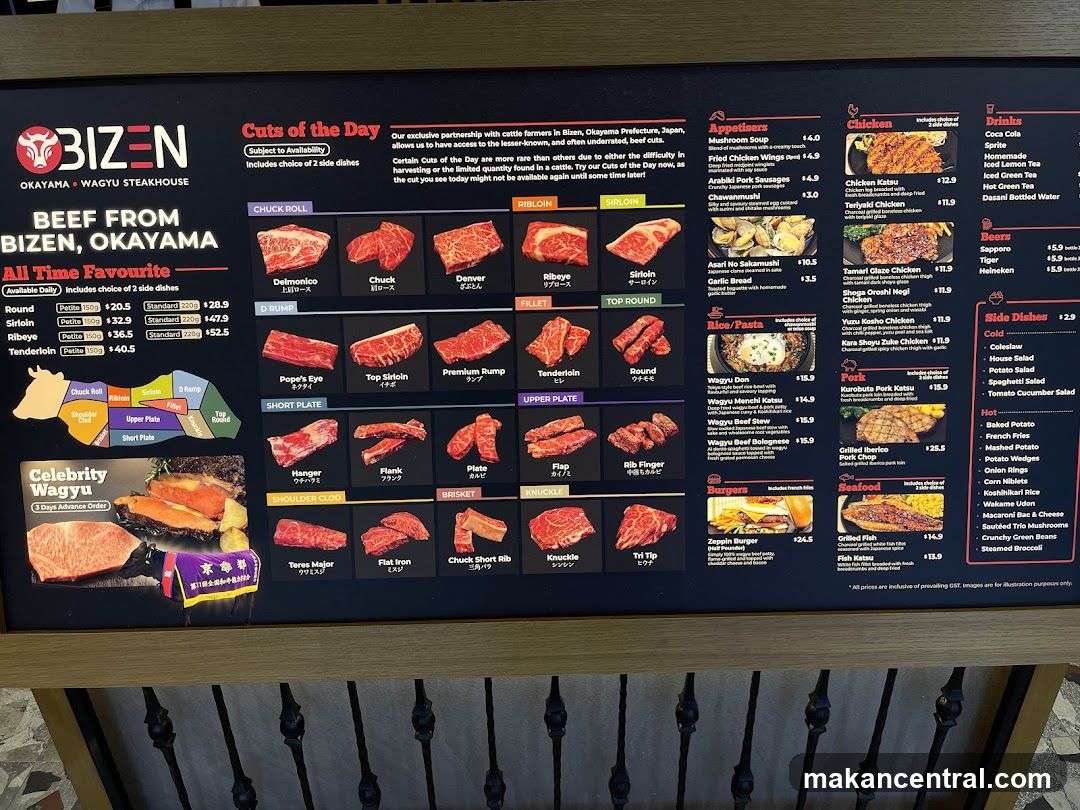 BIZEN OKAYAMA WAGYU STEAKHOUSE Menu