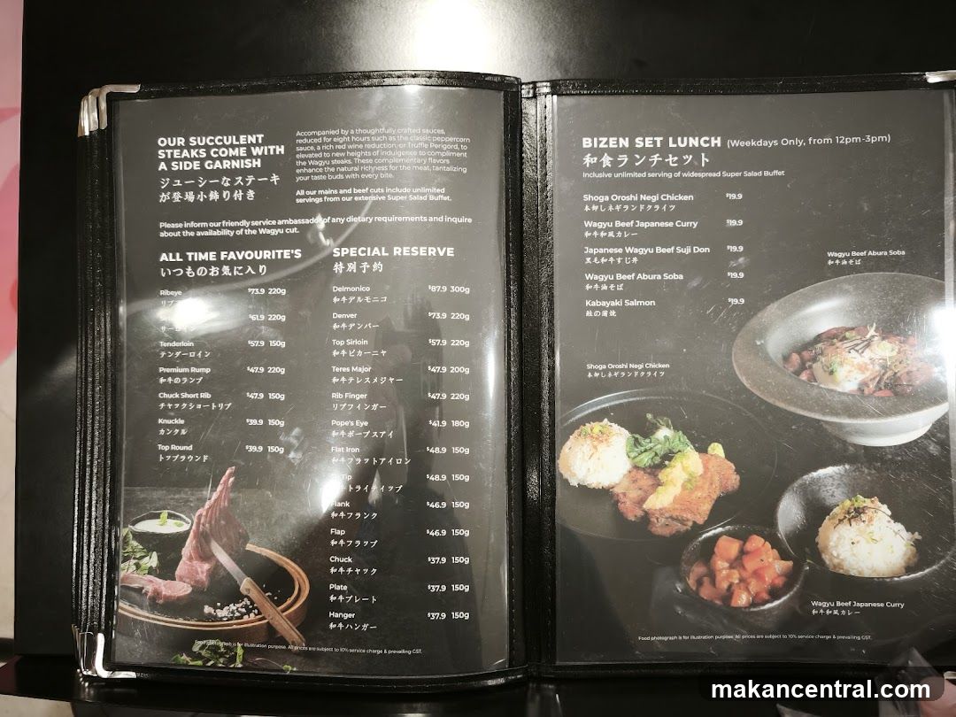 WAGYU CUT MENU