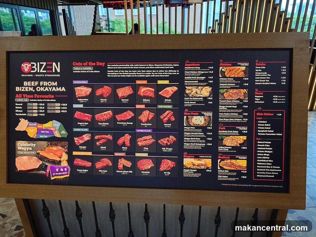 BIZEN OKAYAMA WAGYU STEAKHOUSE Menu