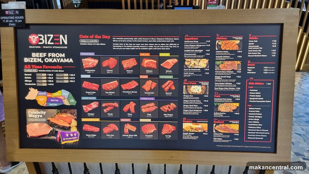 BIZEN OKAYAMA WAGYU STEAKHOUSE Menu