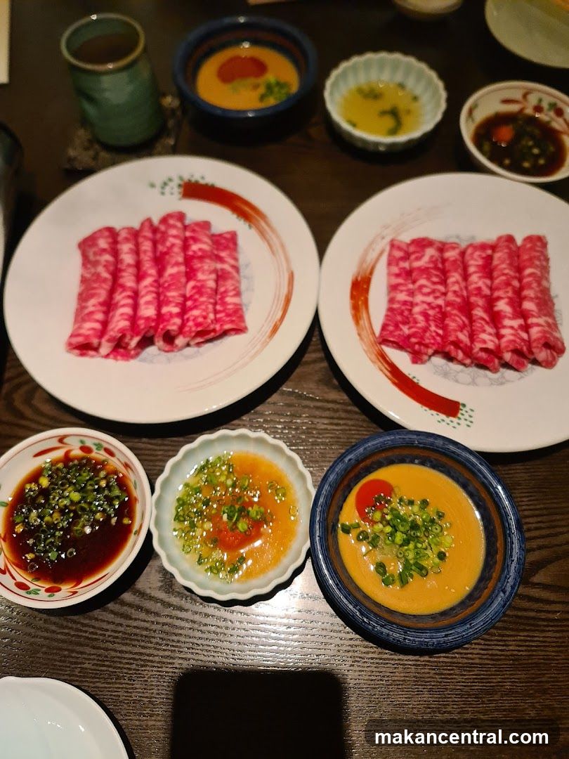 Thinly Sliced Raw Beef and Dipping Sauces