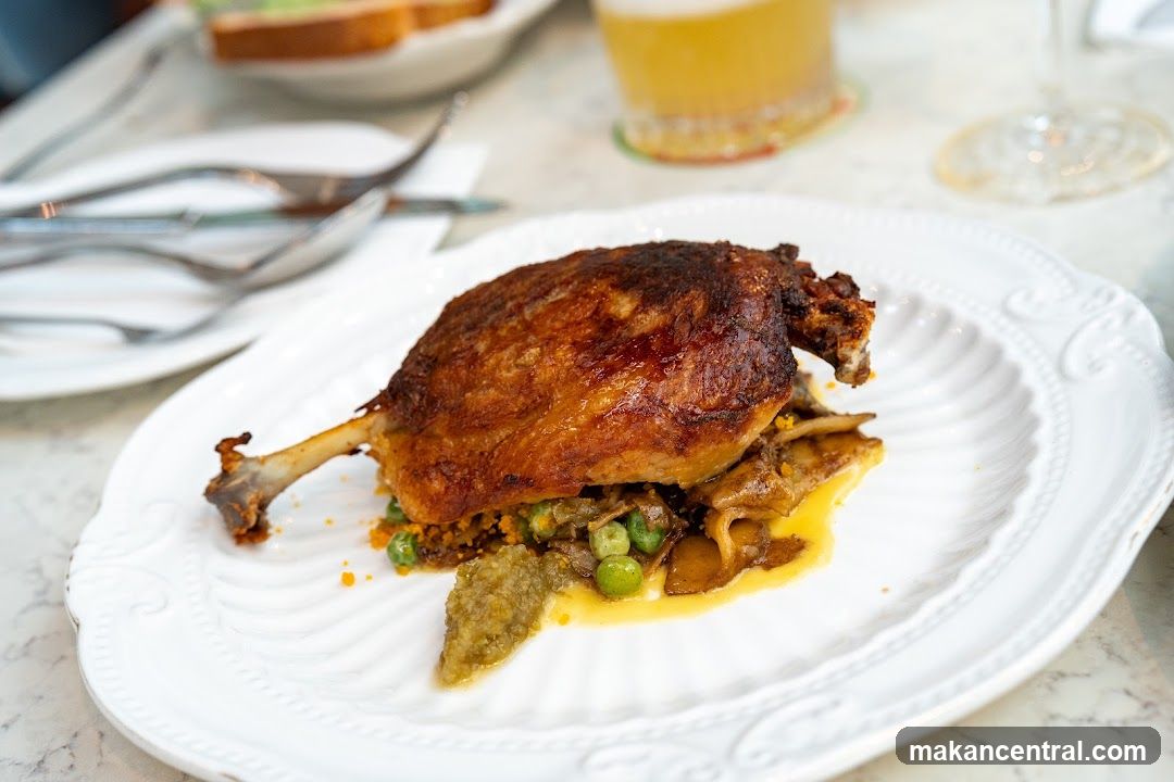 Duck Confit with Peas and Mashed Potatoes