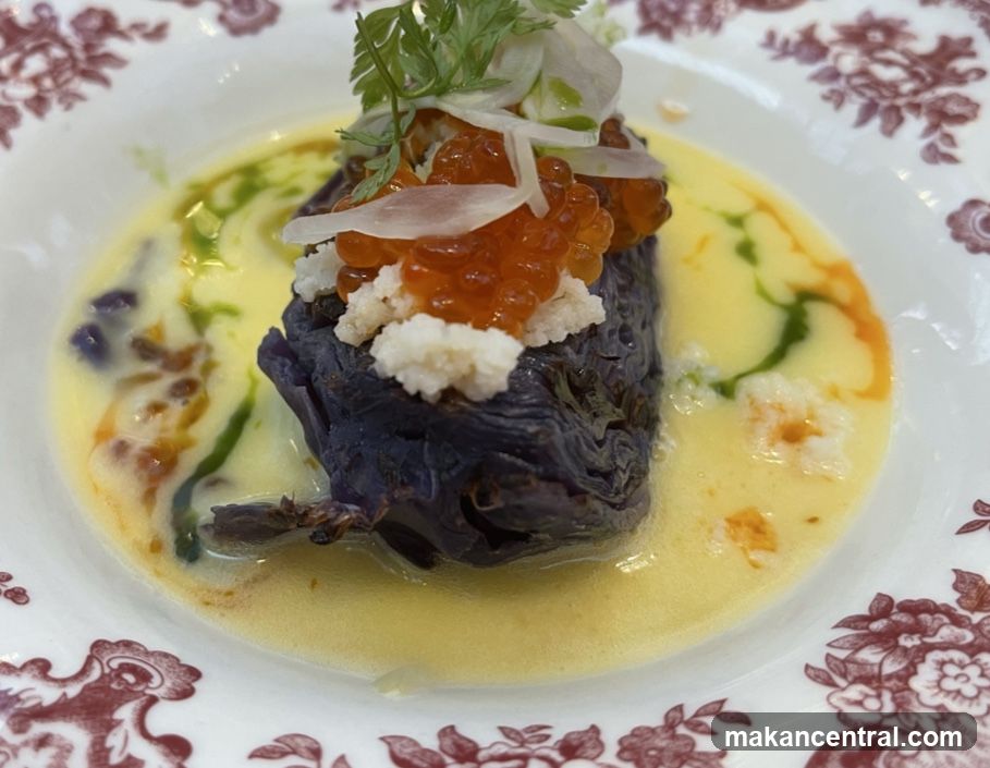 Gourmet Dish with Caviar and Purple Cabbage