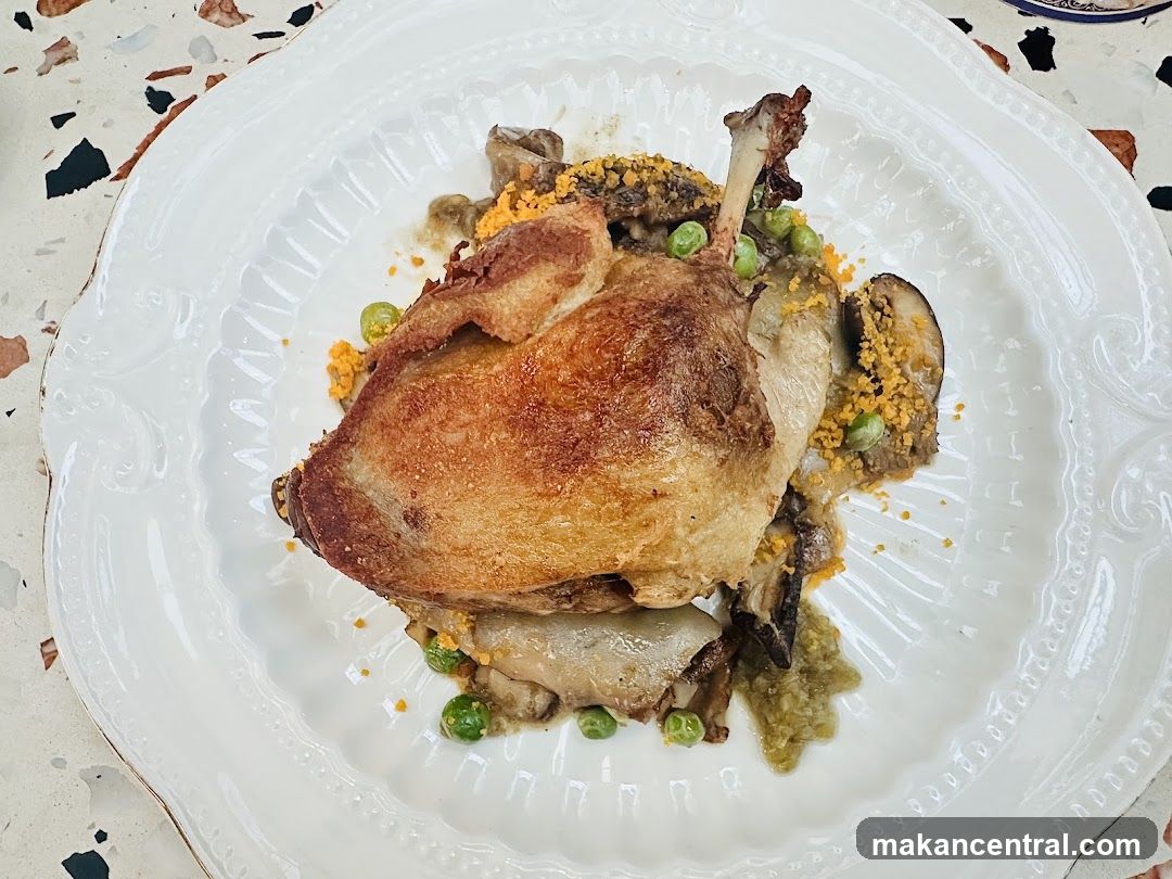 Duck Confit with Peas and Mushrooms