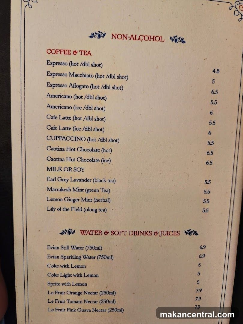 Non-Alcohol Menu