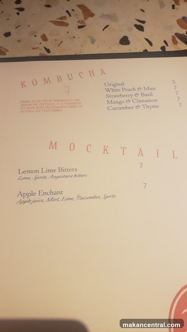 Kombucha and Mocktail Menu
