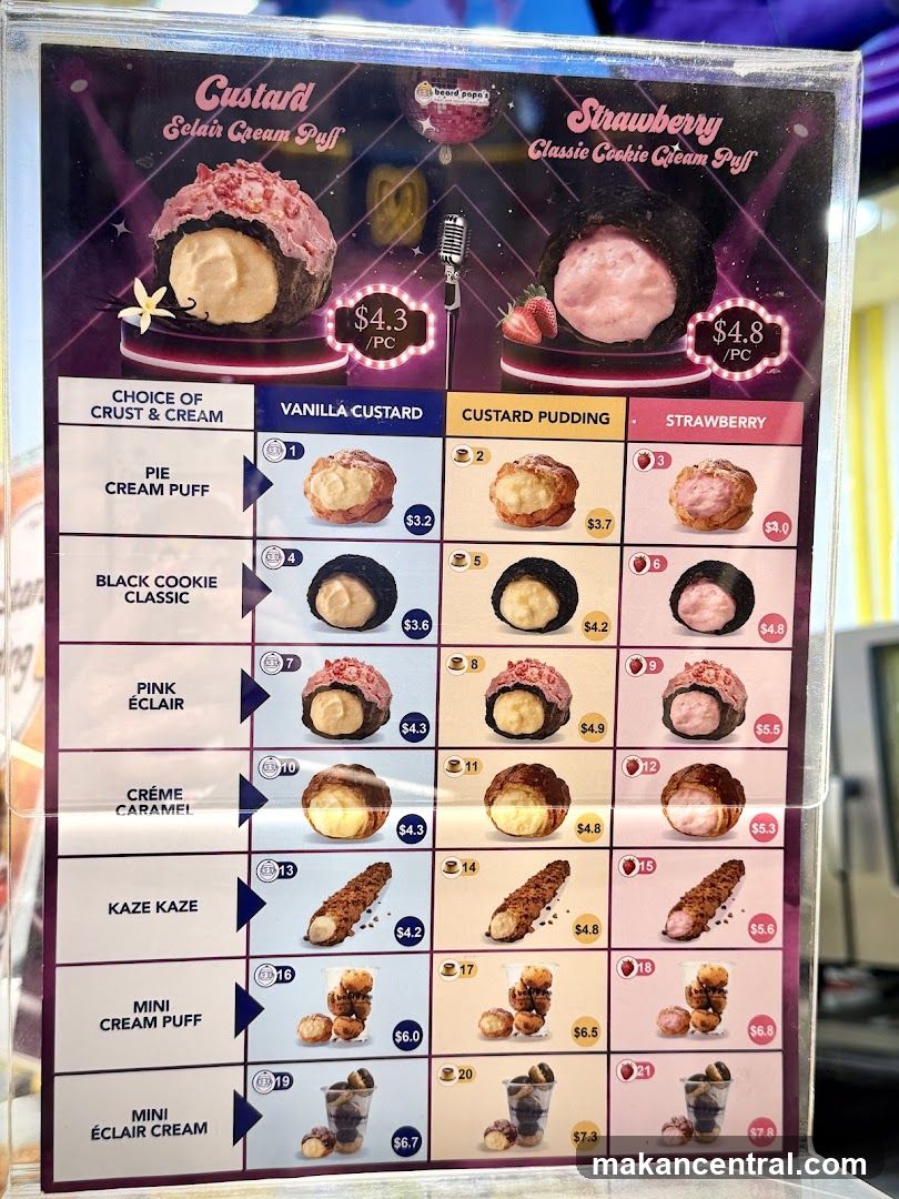 Beard Papa's Cream Puff Menu