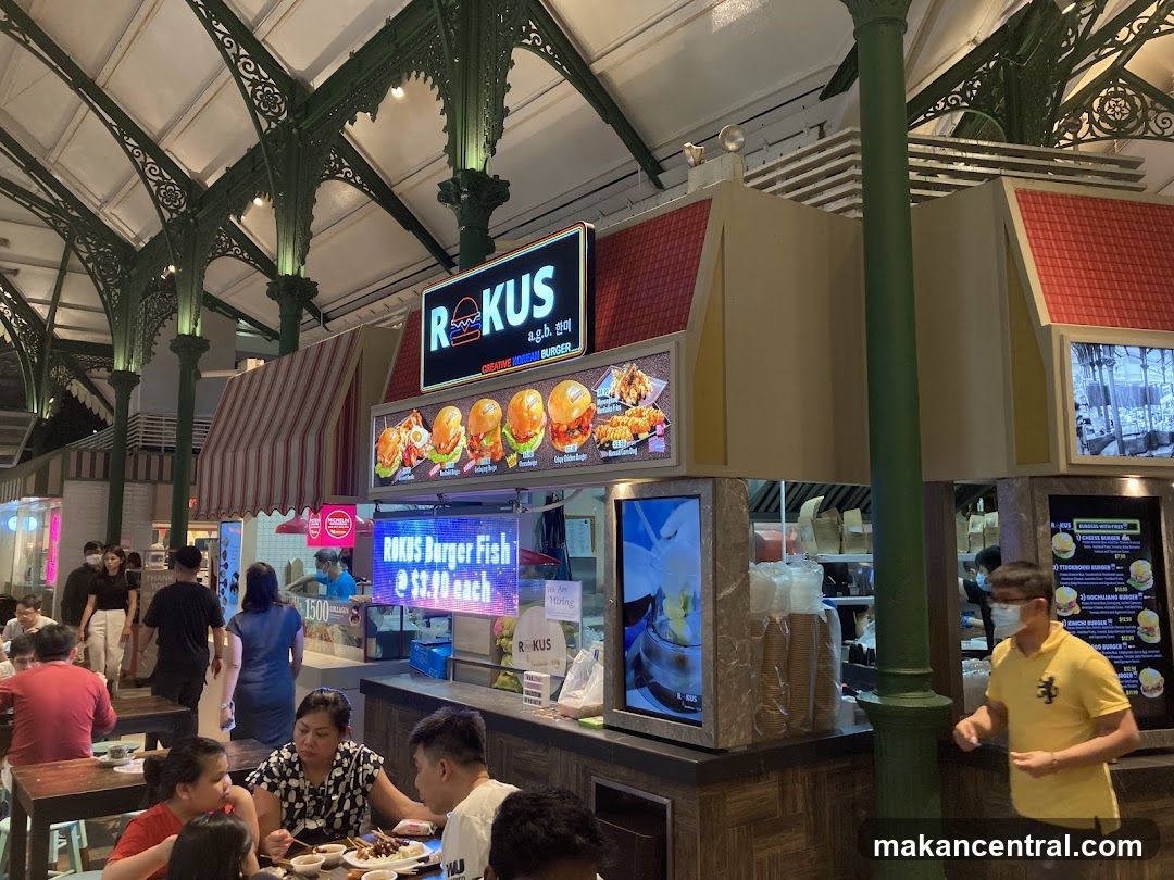 Food stall with burgers and fish