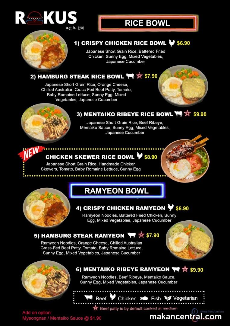 Rokus Rice Bowl & Ramyeon Bowl Menu