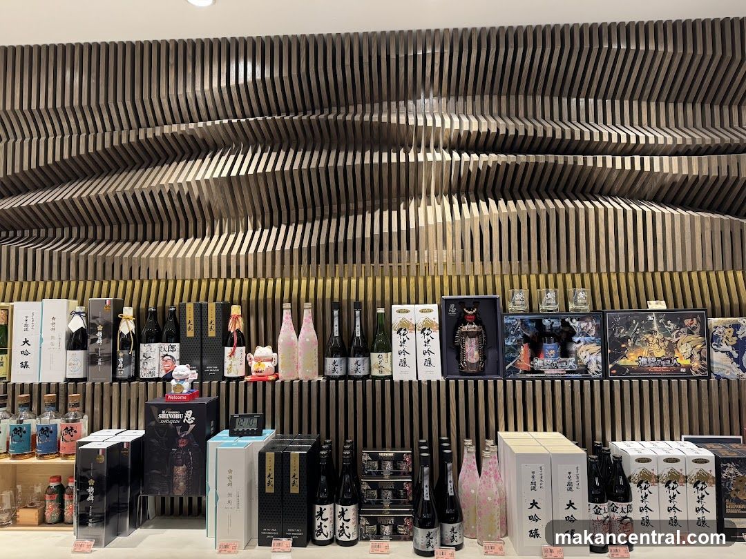 Display of Japanese Sake Bottles and Merchandise