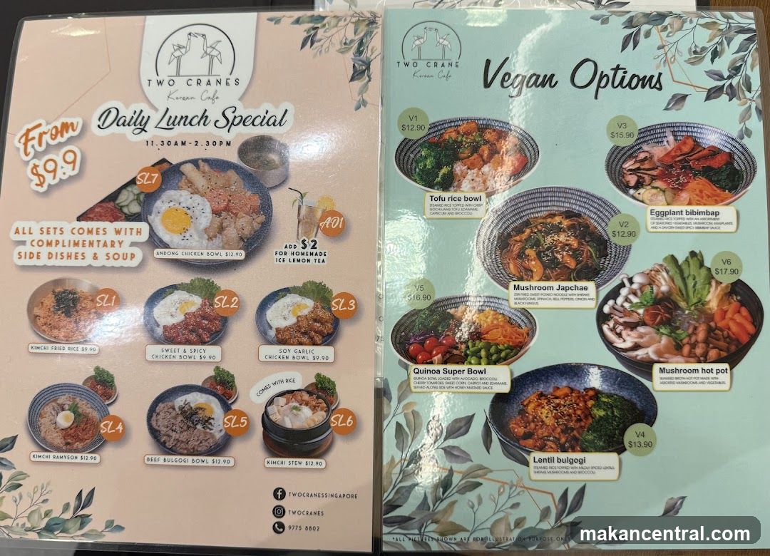 Two Cranes Korean Cafe Menu