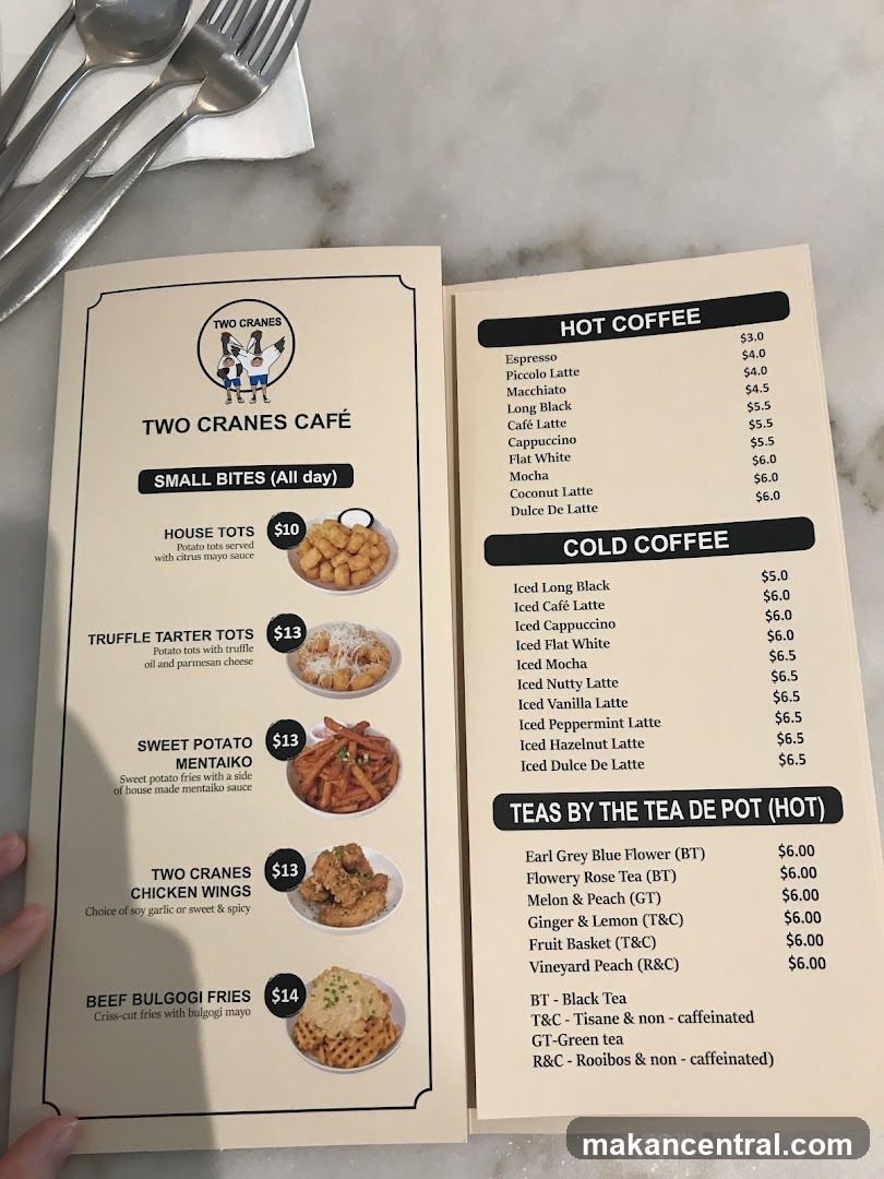 Two Cranes Cafe Menu