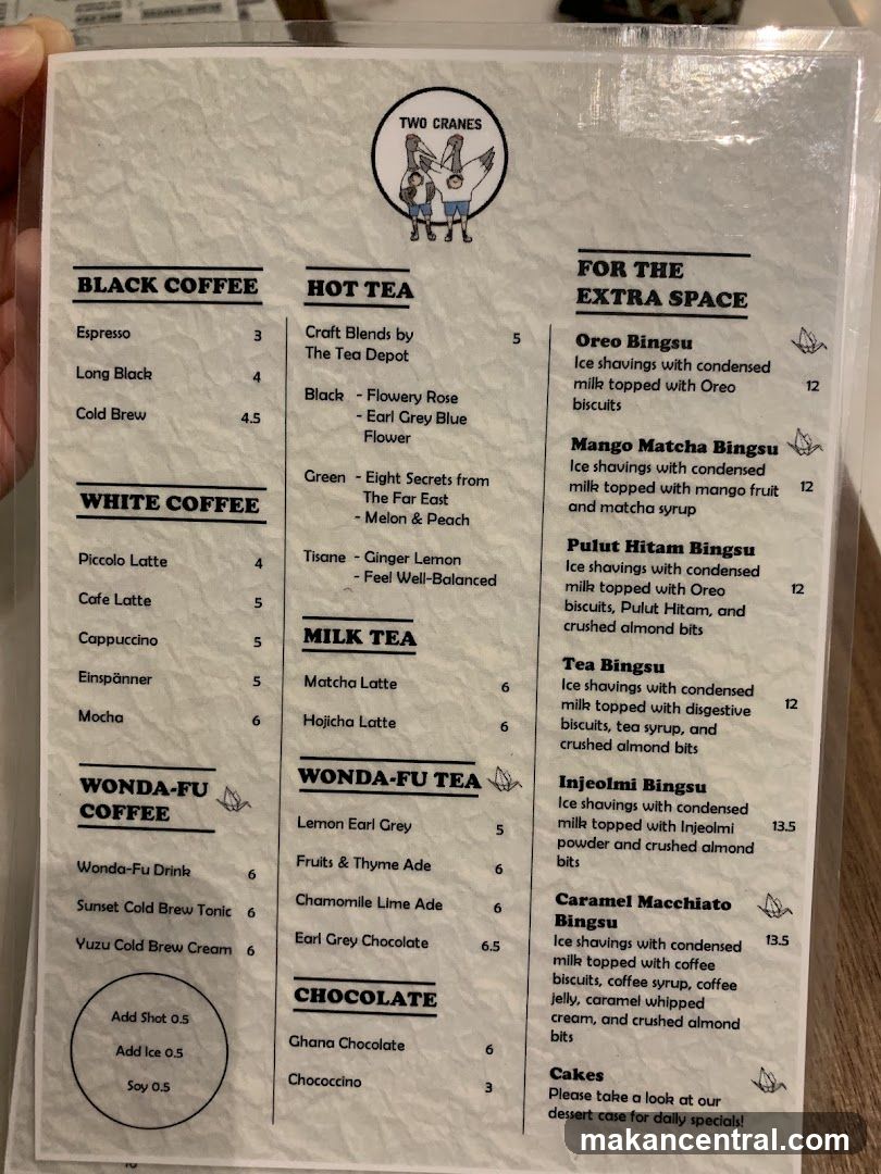 Two Cranes Menu