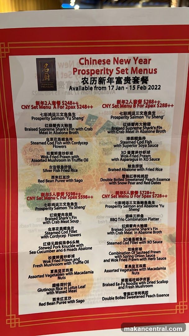 Chinese New Year Prosperity Set Menus