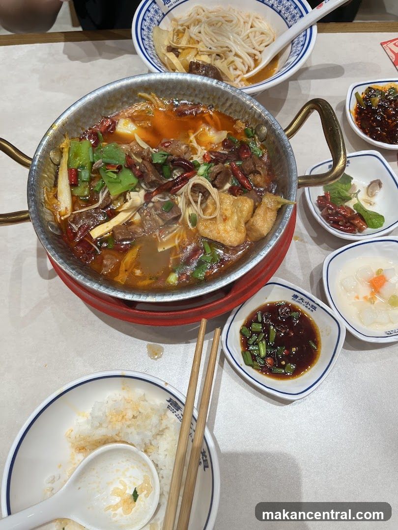 Spicy Beef Hot Pot with Noodles and Rice