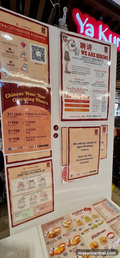 Ya Kun Menu and Notices