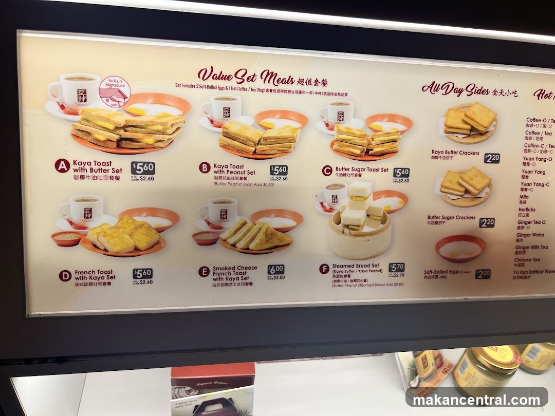Ya Kun Value Set Meals & All Day Sides