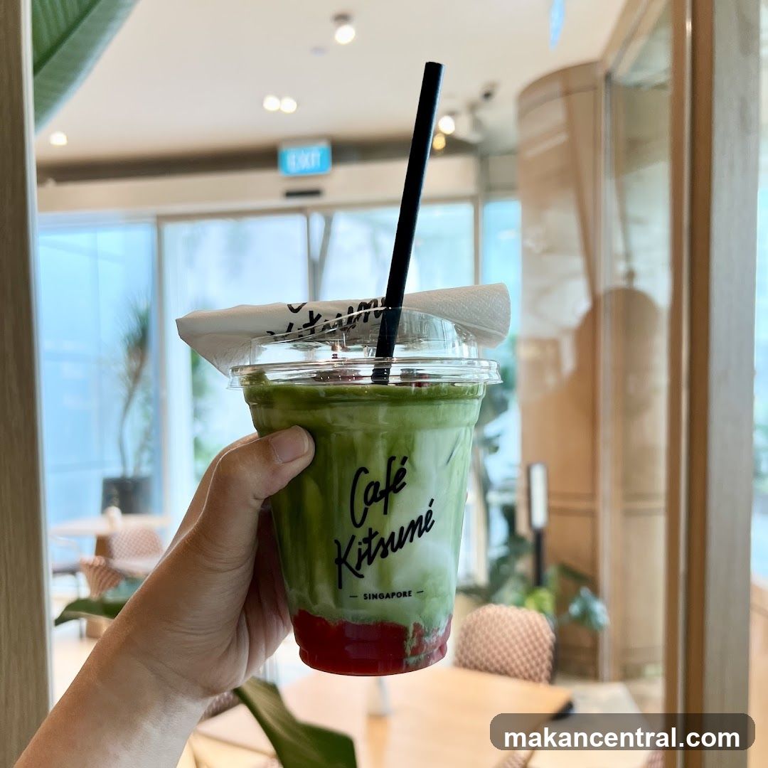 Matcha Drink with Strawberry Syrup