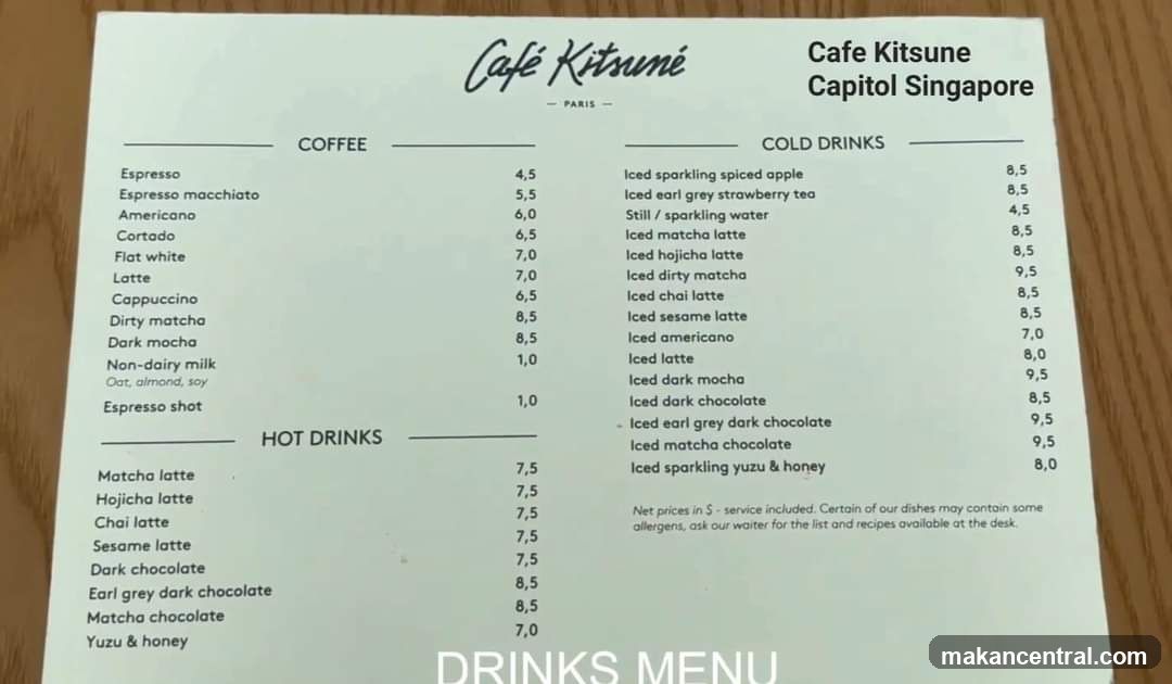 Cafe Kitsune Capitol Singapore Drinks Menu