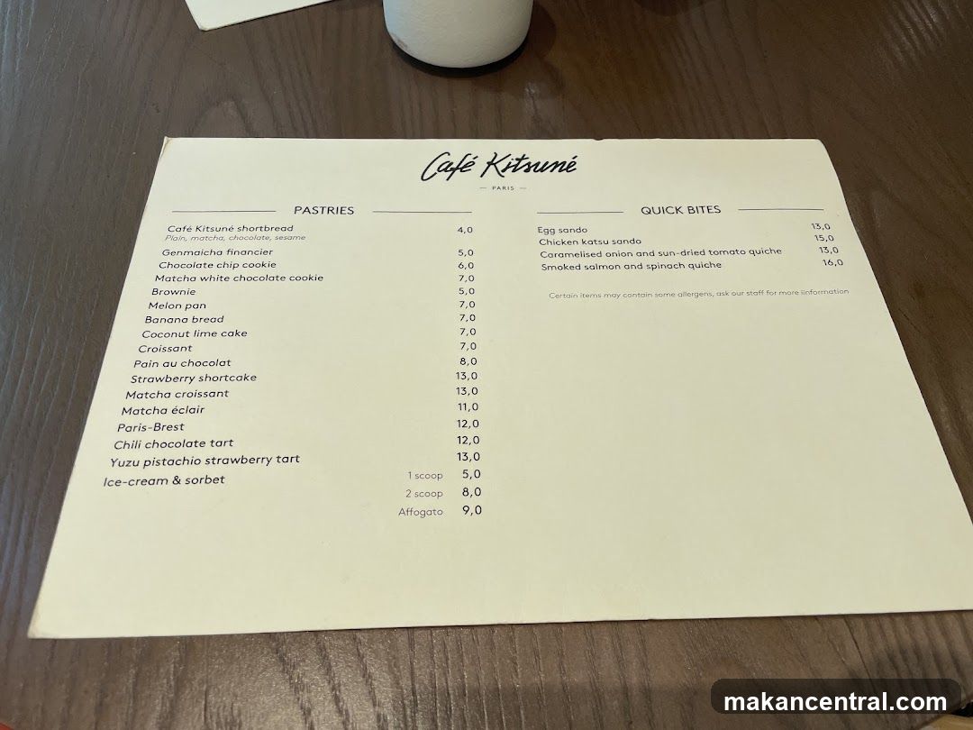 Café Kitsuné Menu
