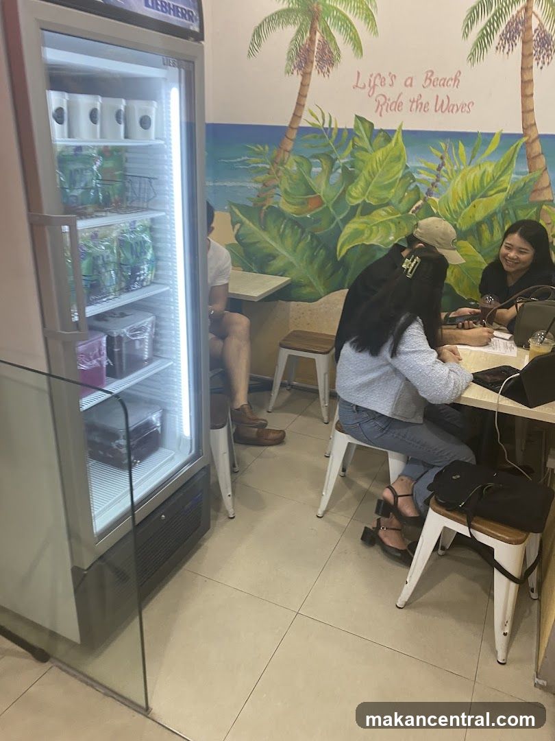 People sitting at tables in a cafe