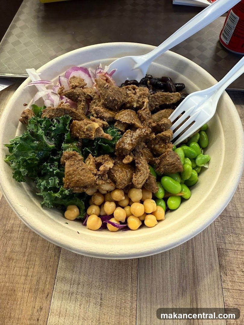 Bowl of food with meat and vegetables