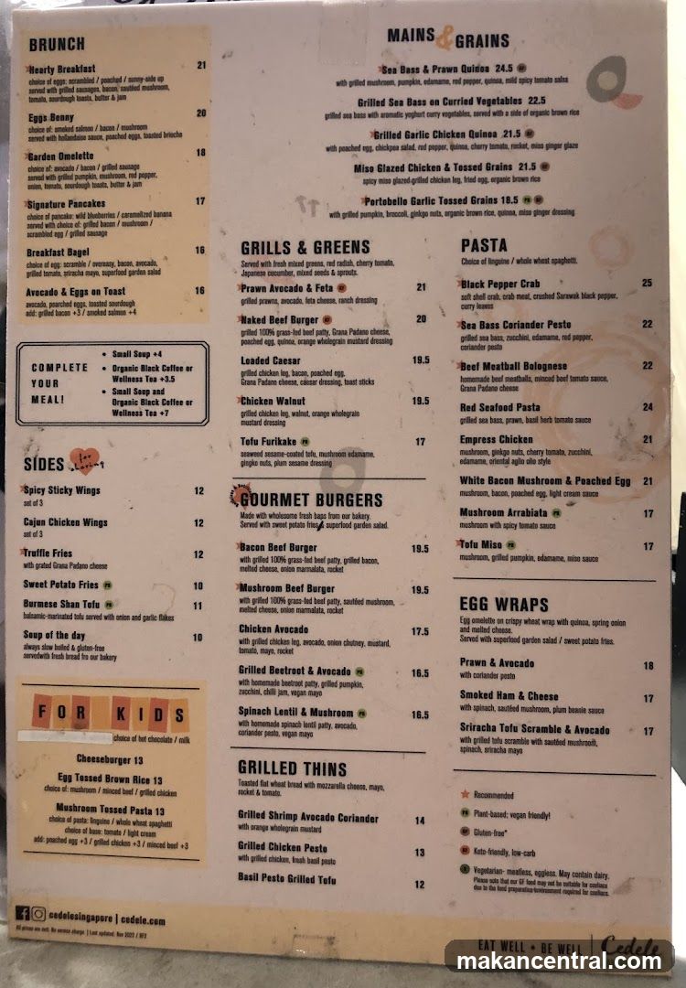 Cedele Bakery Kitchen Menu