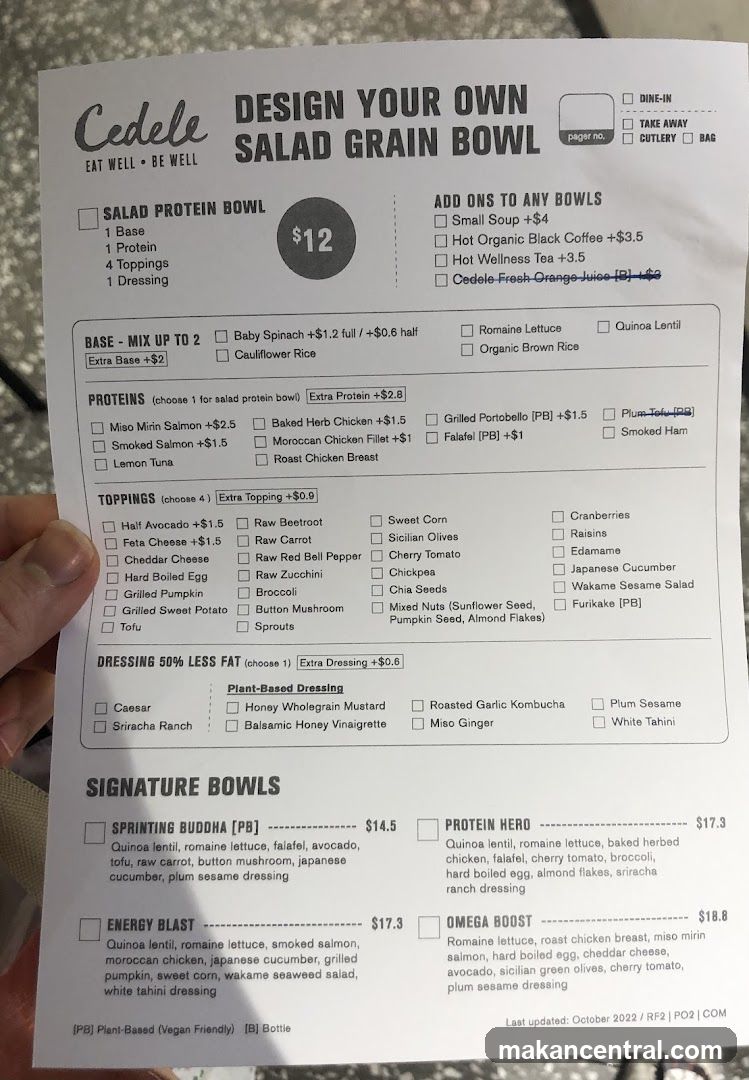 Cedele Salad Grain Bowl Menu
