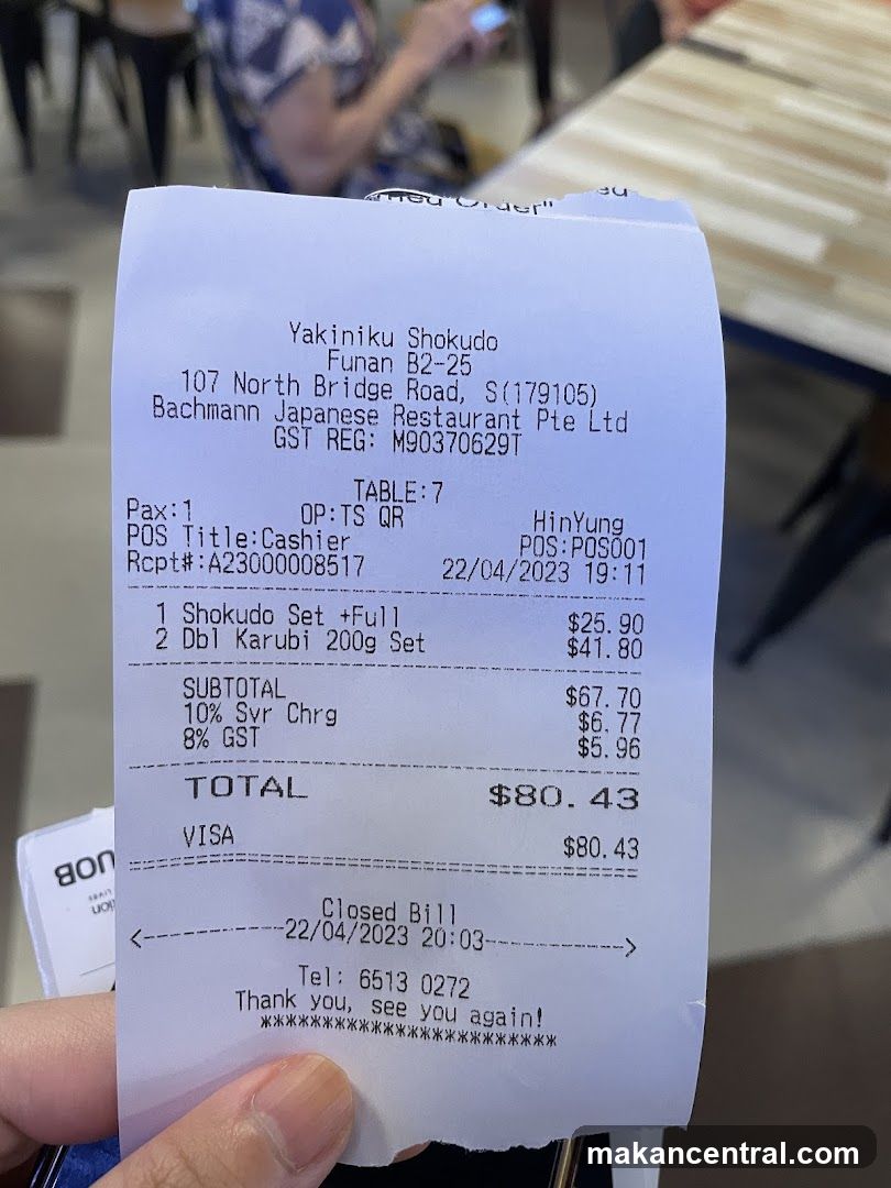 Receipt from Yakiniku Shokudo