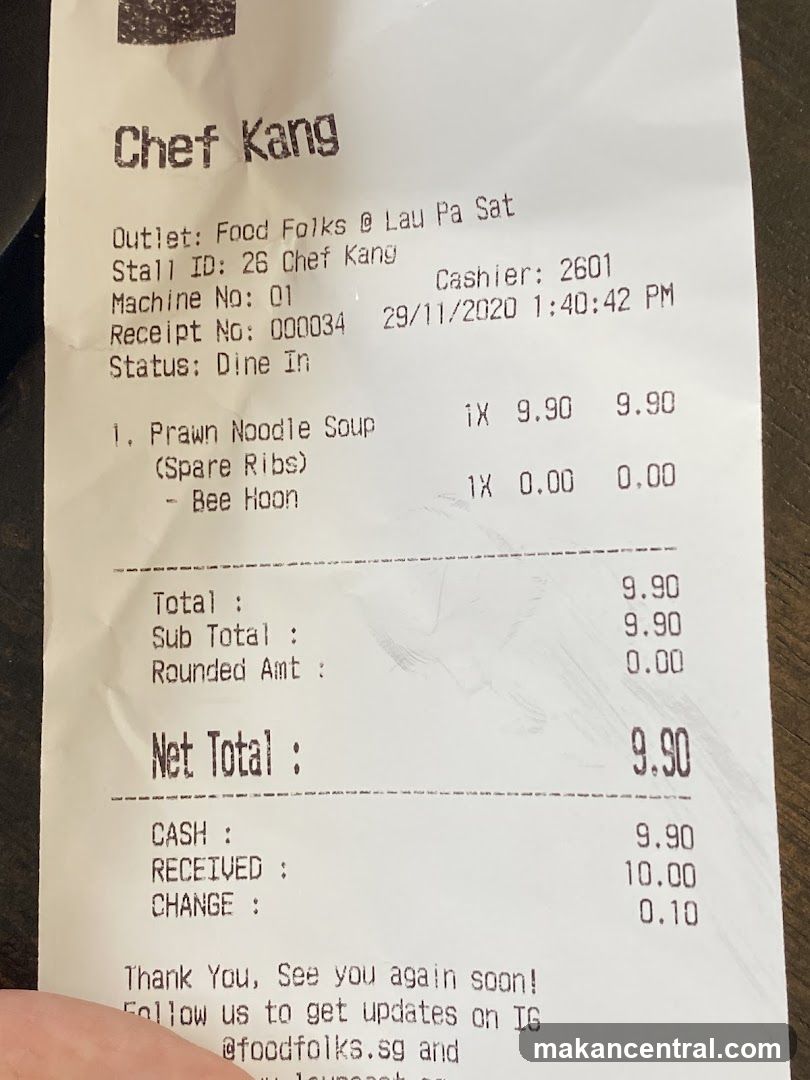 Receipt from Chef Kang