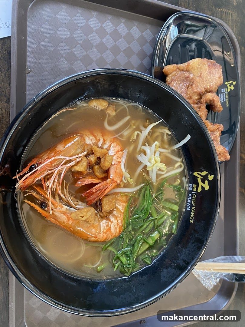 Prawn Noodle Soup with Fried Chicken