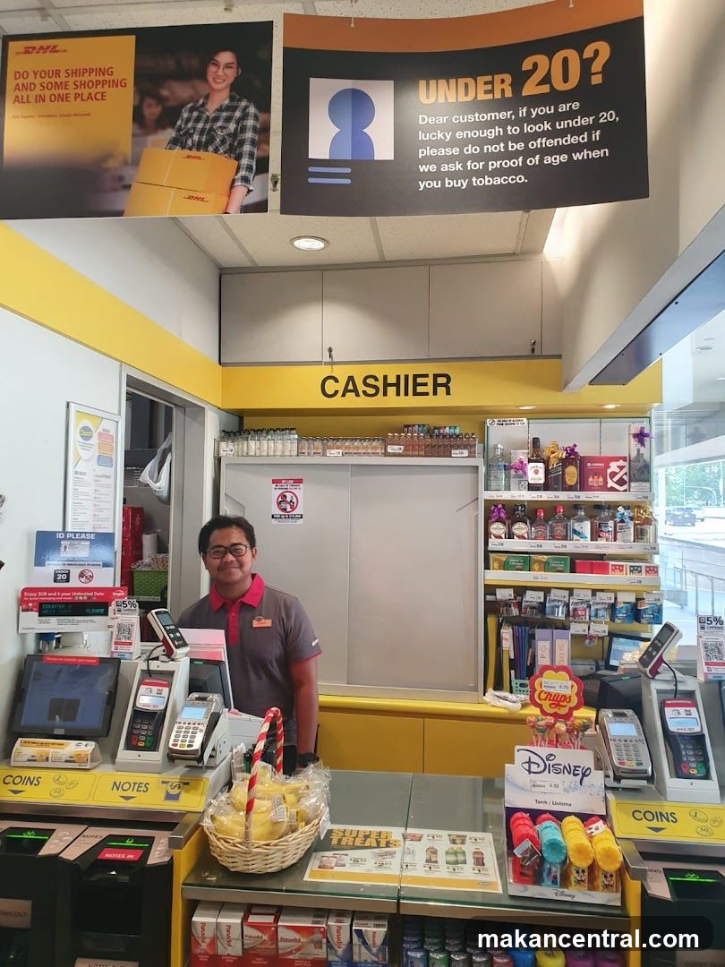 Cashier counter with promotional signs