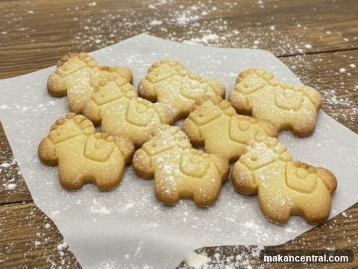 Horse-shaped cookies dusted with powdered sugar