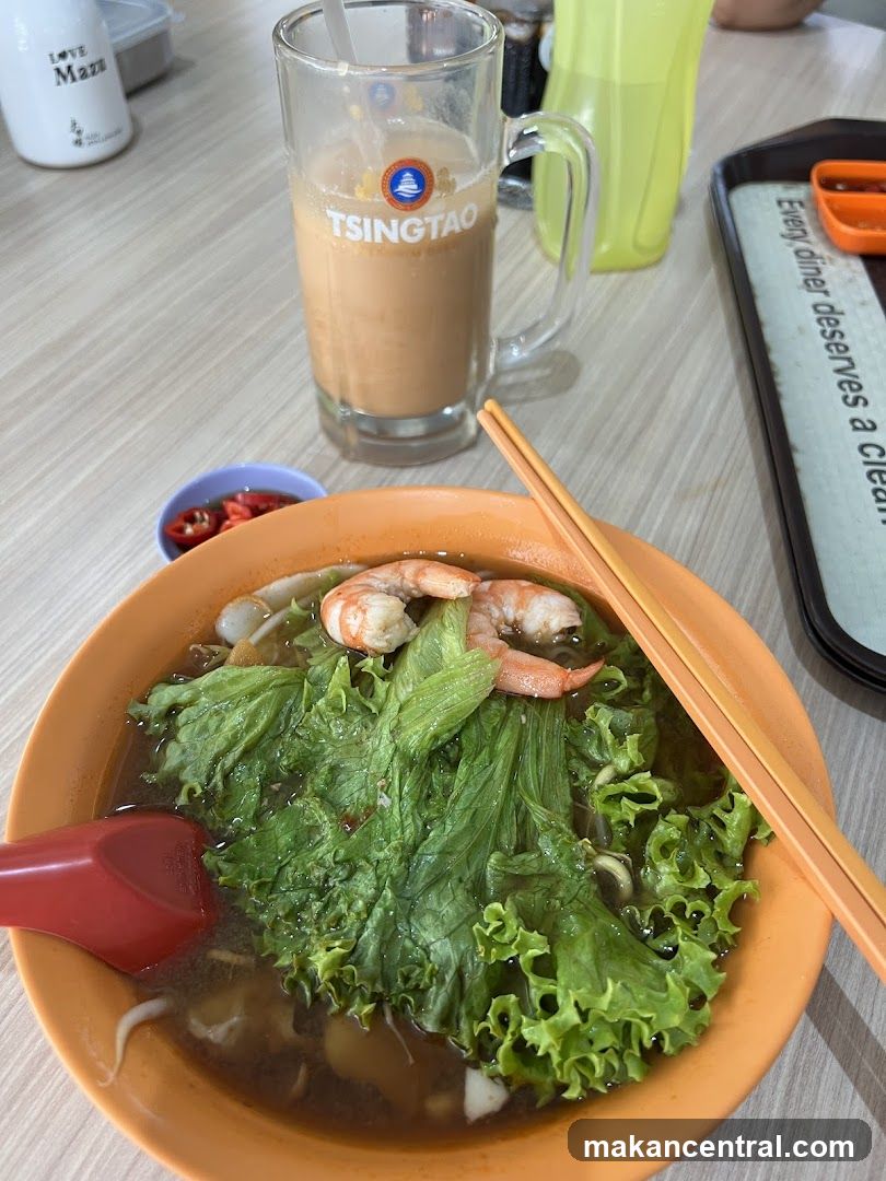 Noodle Soup with Shrimp and Lettuce