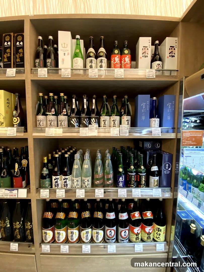 Bottles of Sake on Shelves