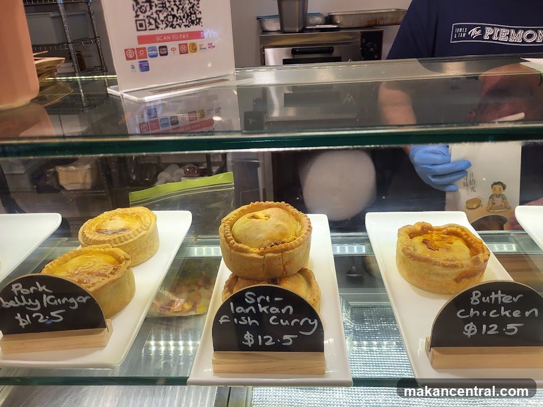 Pies in a display case